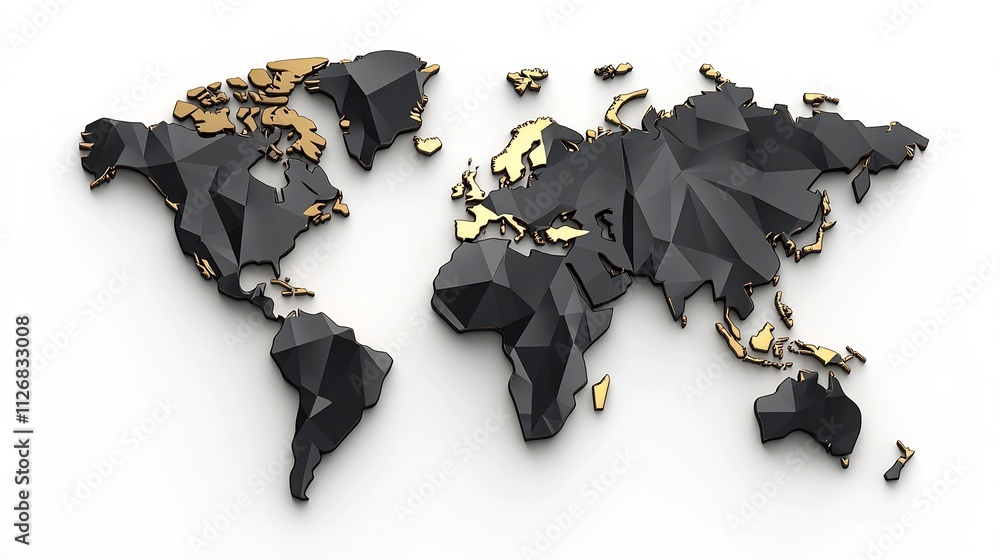 Poster minimalist abstract 3d world map made of metallic shards on white background
