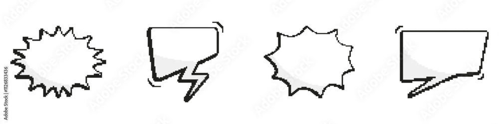 Poster pixelated dialogue bubbles icons. retro speech bubbles icon set in pixel art. old nostalgic design. 