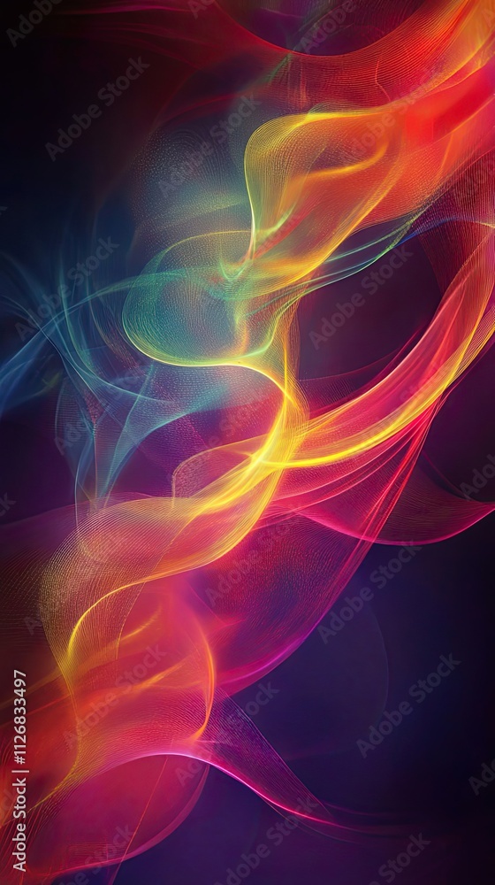 Poster abstract colorful light waves flowing dynamically