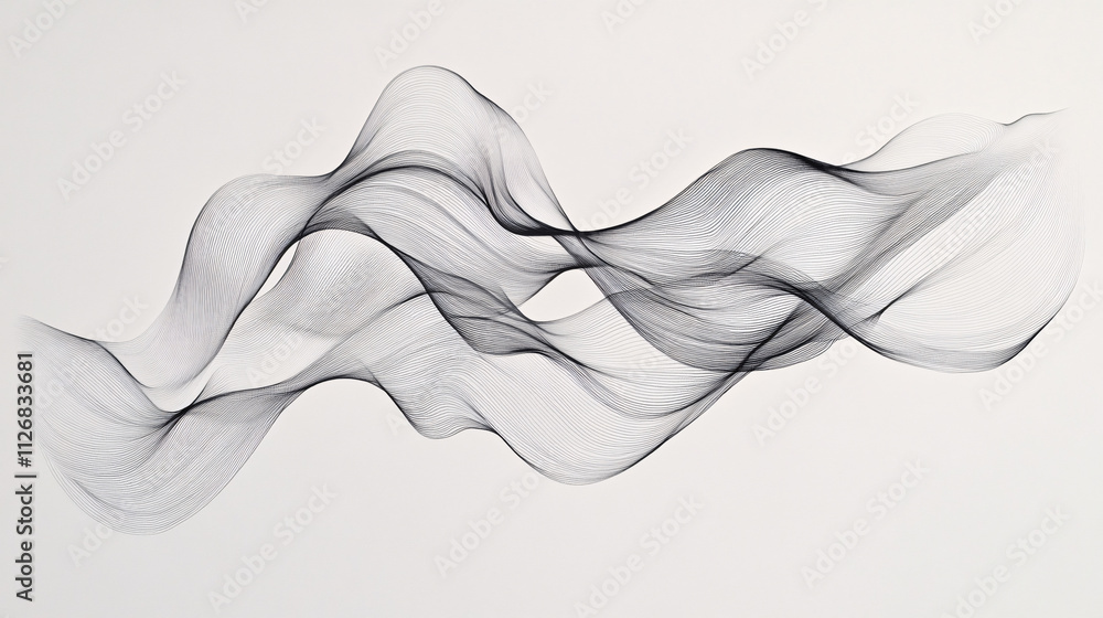Poster abstract minimalist line art, with simple, continuous curves forming a dynamic, flowing composition.