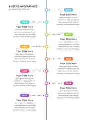 Infographic Timeline with 8 Steps and Editable Text for Business Presentation, Poster, Banner and Booklet.