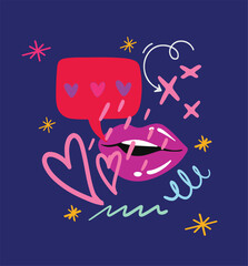 Pop Heart Lips kissing short vector graphics.