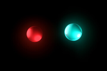 A vibrant background with radiant orbs in vivid red and teal, glowing over a sleek black gradient.