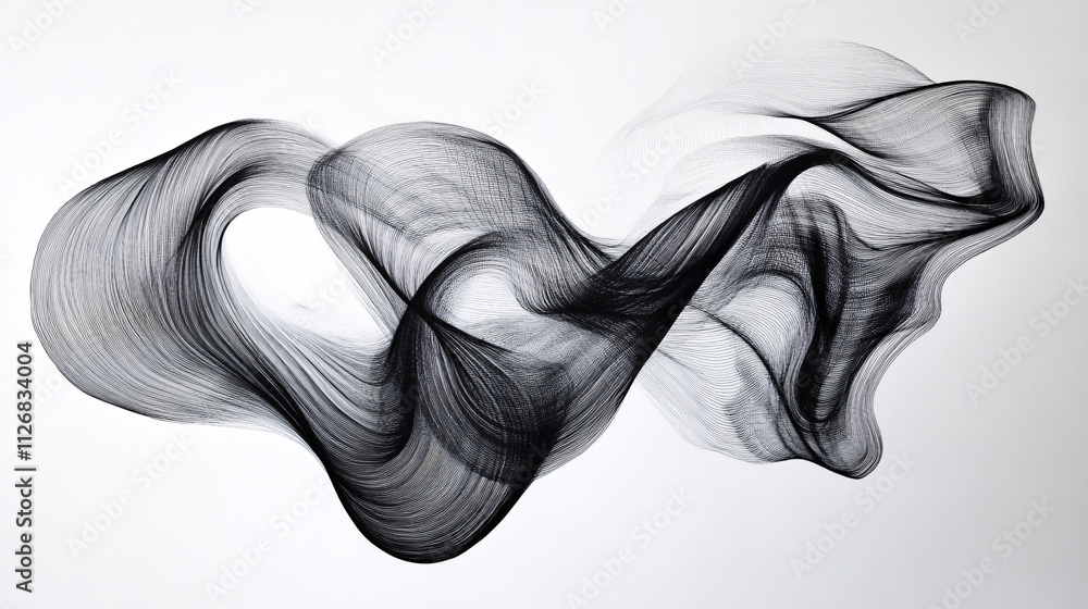 Poster abstract minimalist line art, with simple, continuous curves forming a dynamic, flowing composition.