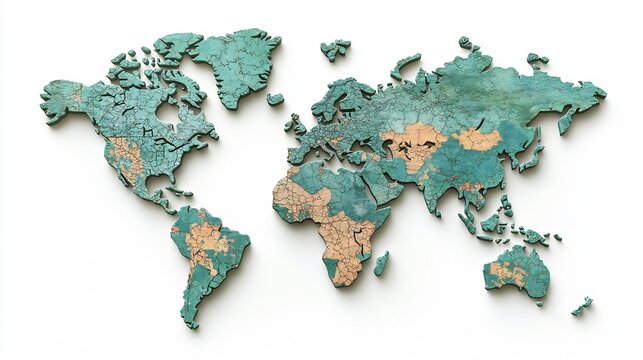 Cracked and Assembled World Map - 3D Illustrated Puzzle Piece Composition