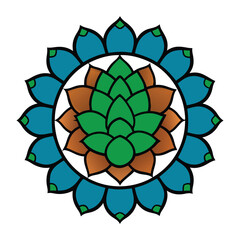 Pinecones logo is positioned in the center of the mandala, white background.