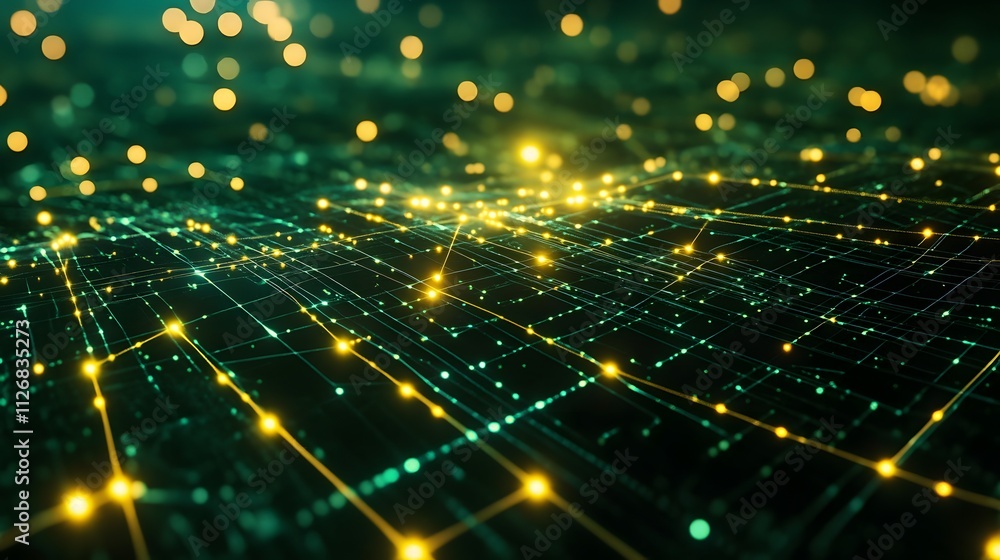 Poster abstract network grid illuminates with bright nodes