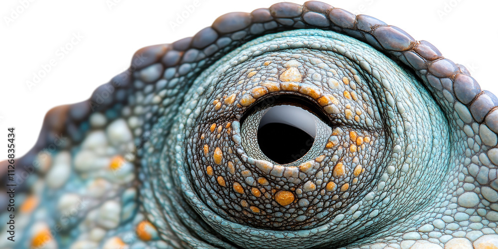 Poster close-up of lizard eye with colorful scales isolated on transparent background