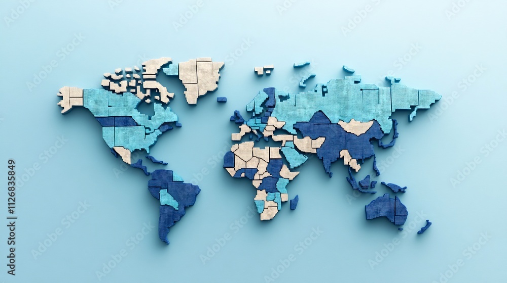 Poster mosaic tile world map 3d with geometric pattern and abstract texture