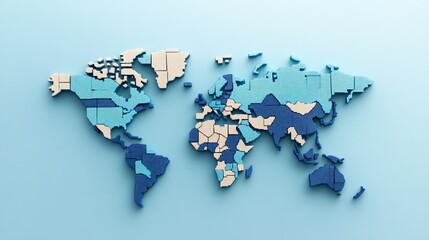 Mosaic Tile World Map 3D with Geometric Pattern and Abstract Texture