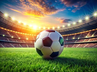 Macro Soccer Ball Grass Stadium Photography: Close-Up Detail Shot