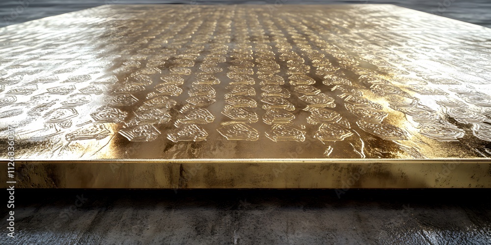 Poster a close-up of a textured gold surface with intricate patterns.