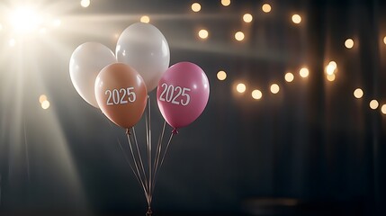 Obraz premium Colorful balloons floating in a gradient background, illuminated by soft light, creating a cheerful and festive atmosphere for celebrations and events.