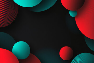 A vibrant background with radiant orbs in vivid red and teal, glowing over a sleek black gradient.