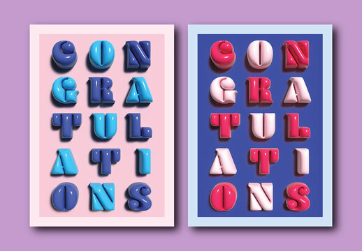 Blue and Pink 3D Text Greeting Card