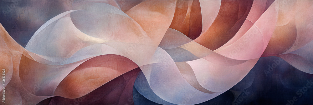 Poster abstract organic forms intertwining, with smooth, fluid lines and soft colors, creating a sense of h