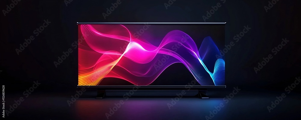 Poster futuristic and modern roll up banner design featuring glowing neon elements against a dark minimalis
