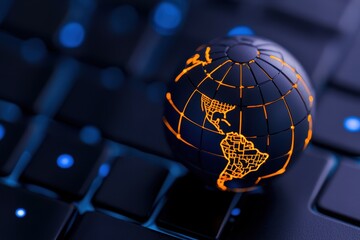 A glowing globe symbolizing global connectivity on a modern keyboard design.