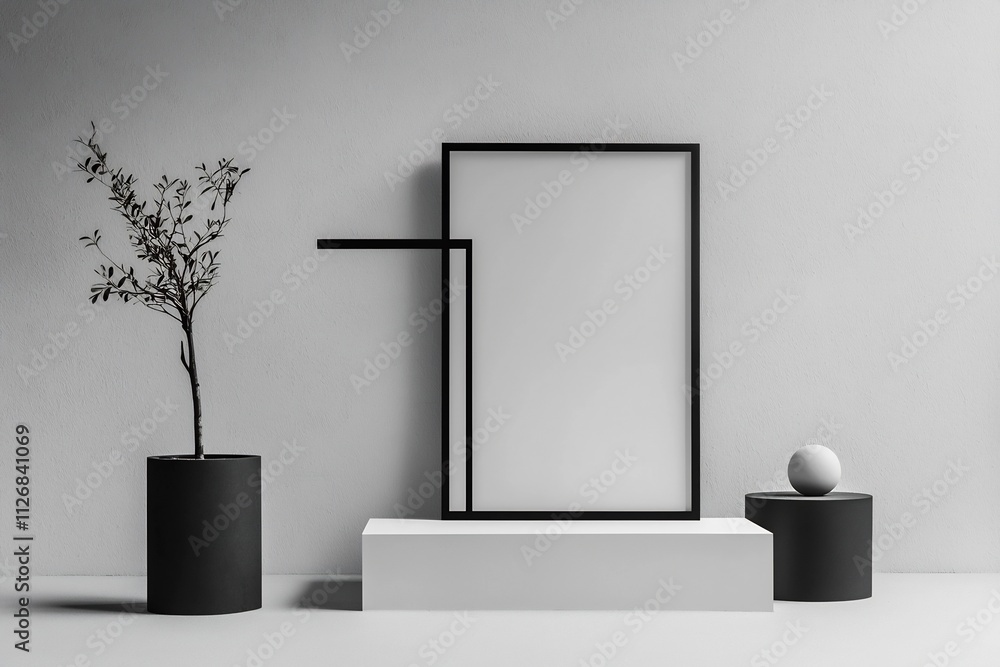Poster monochromatic roll up banner with sharp lines and bold contrasts for impactful luxury branding and c