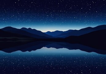 Obraz premium A serene lake reflecting the night sky, surrounded by silhouettes of mountains under a starry expanse. 