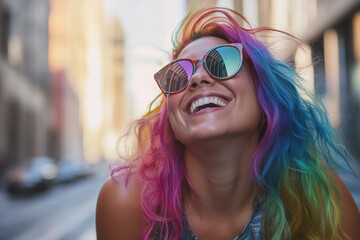 A little eccentric girl who expresses musical style through styling in city street. Illustration. Generative AI