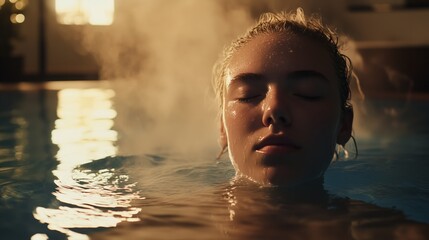 Woman is in a pool of water