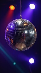 Fototapeta premium A vibrant disco-themed scene featuring a disco ball as both subject and backdrop