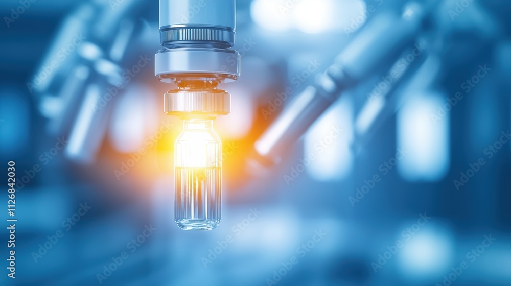 Poster advanced lab with robotic arms developing futuristic vaccine in high-tech environment
