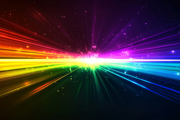 Obraz premium A neon background of glowing lines in rainbow colors, forming a radiant burst effect from the center.