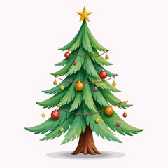 Traditional watercolor image showcases an isolated Christmas tree