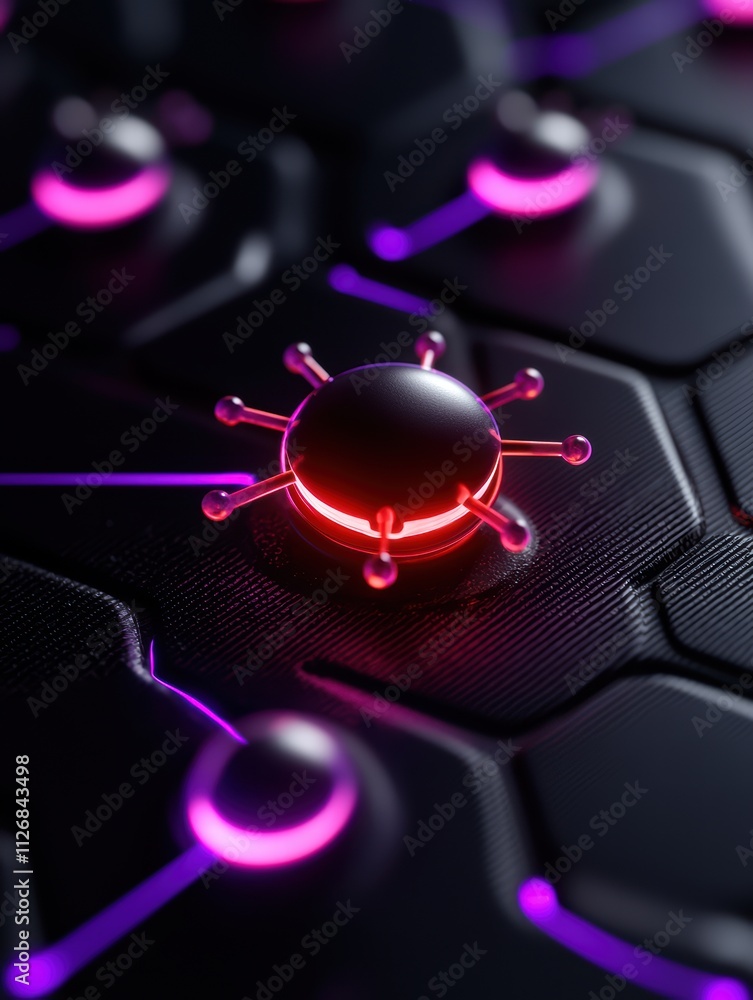 Poster close-up of a glowing tech element designed for modern digital backgrounds with futuristic aesthetic