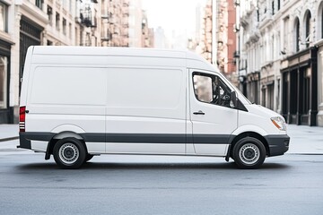 realistic delivery van mockup with blank side panel parked on clean city street