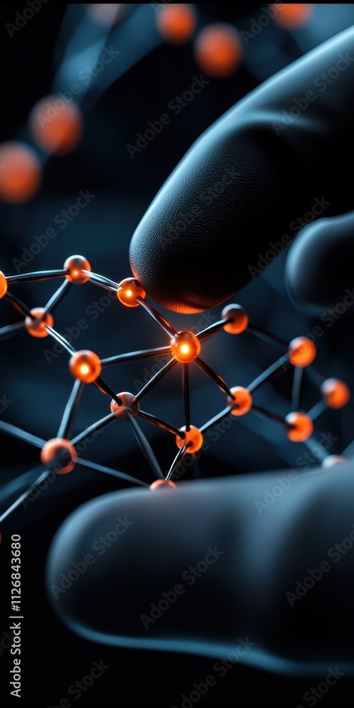 Poster close-up of a hand interacting with a molecular structure, showcasing science and innovation in a st