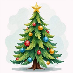Christmas tree watercolor clipart featuring an isolated background