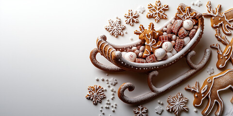 Gingerbread sleigh with festive decorations and holiday candy treats