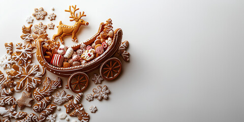 Gingerbread sleigh filled with festive candies and decorative cookies
