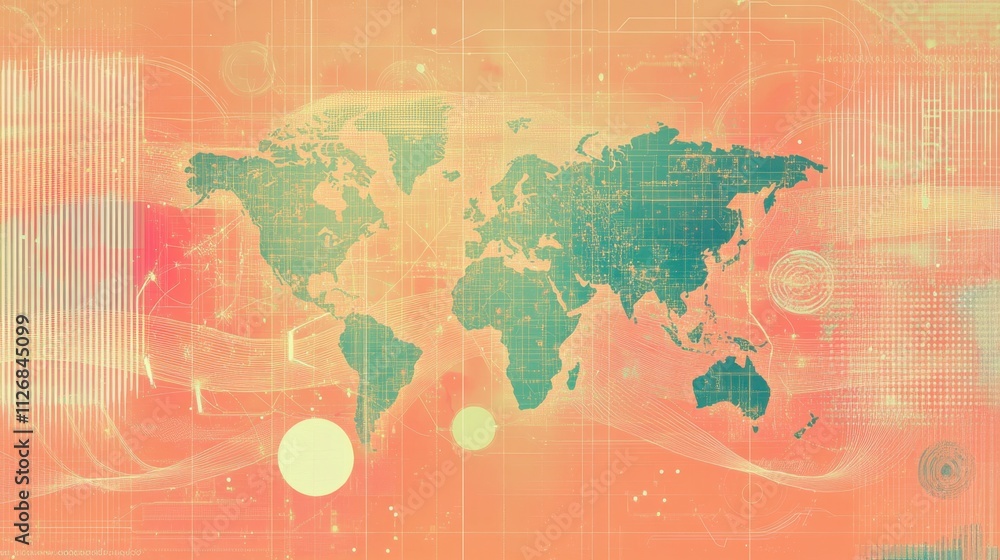 Poster global network connectivity abstract world map visualization digital art design