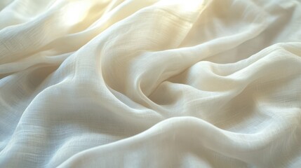Fototapeta premium Soft White Draped Fabric with Gentle Creases Reflecting Natural Light, Creating an Elegant and Serene Atmosphere for Backgrounds or Textiles