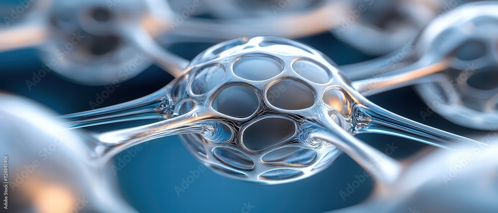 Aufkleber close-up view of molecular structure showcasing interconnected atoms and bubbles in a futuristic des