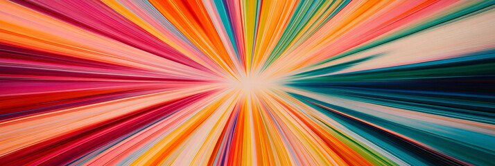 Abstract radial burst pattern, with multiple concentric layers of bright colors radiating from a central point. 