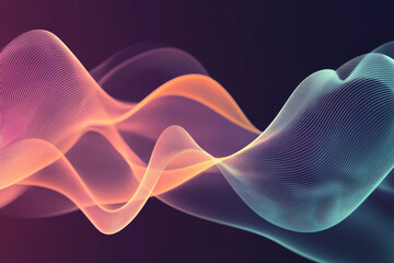 Fototapeta premium An abstract digital background of intricate wave patterns in soft lavender, teal, and orange over a dark surface.