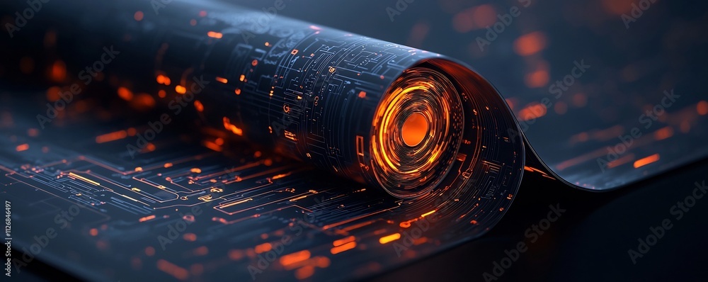 Poster sleek and modern tech inspired design featuring intricate digital circuitry patterns and dynamic glo