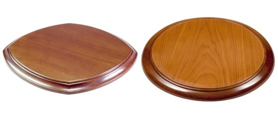 A pair of elegant wooden award plaques isolated with transparent background