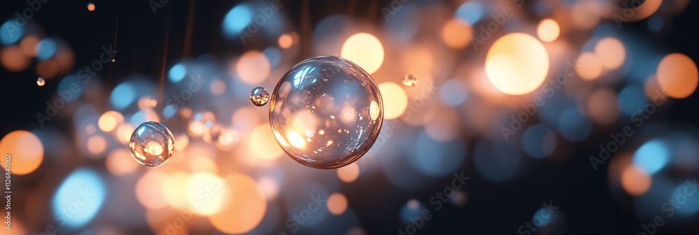 Aufkleber abstract spheres suspended in a void, glowing with soft light and casting faint reflections on a dar