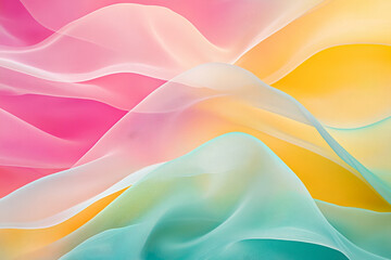 Obraz premium Abstract colorful wall art featuring soft flowing waves of pink, yellow, and turquoise in a serene composition.