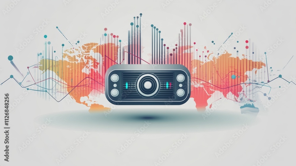 Poster global music streaming technology: worldwide sound diffusion and data visualization