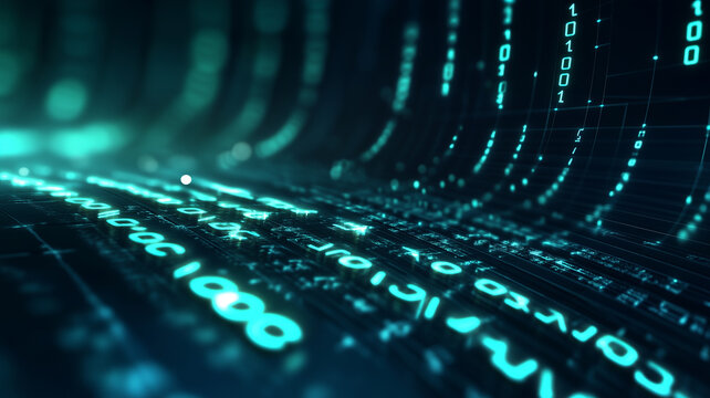Abstract digital binary code background. Concept of technology, data, and cybersecurity.