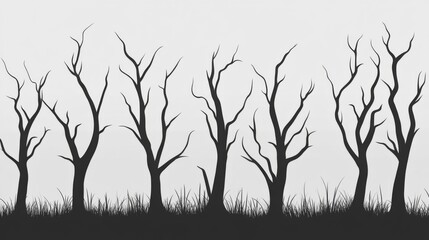 Fototapeta premium Silhouette Of Leafless Trees In A Row Against A Light Background
