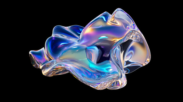 Clear iridescent fluid floating in zero gravity in a render, fluid, clear, iridescent, zero gravity, render, space. Opalescent. Illustration