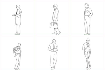 vector sketch illustration silhouette design decoration painting collection of young business executives.eps